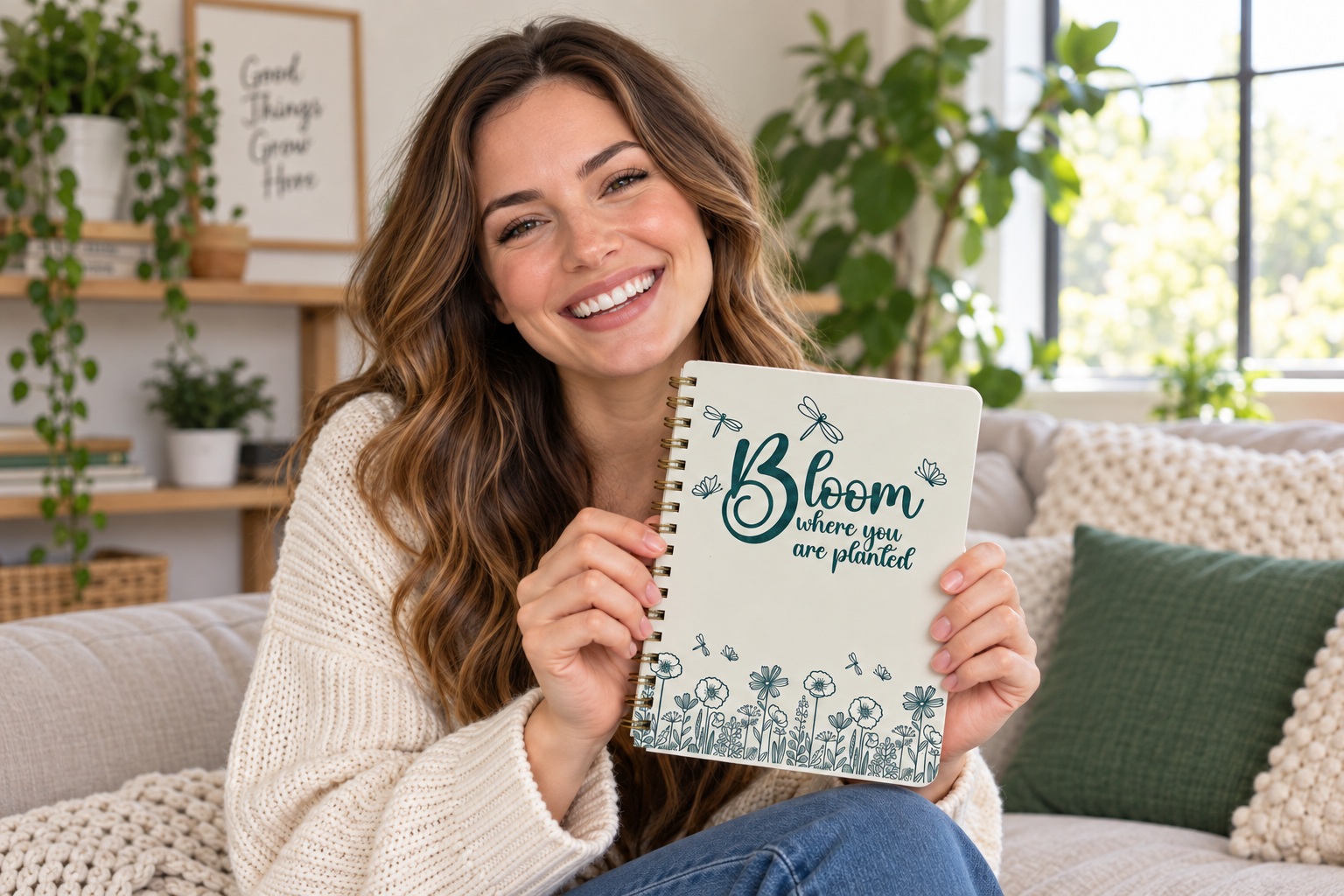 Author holding her wire-o bound planner, printed and fulfilled by Vervante