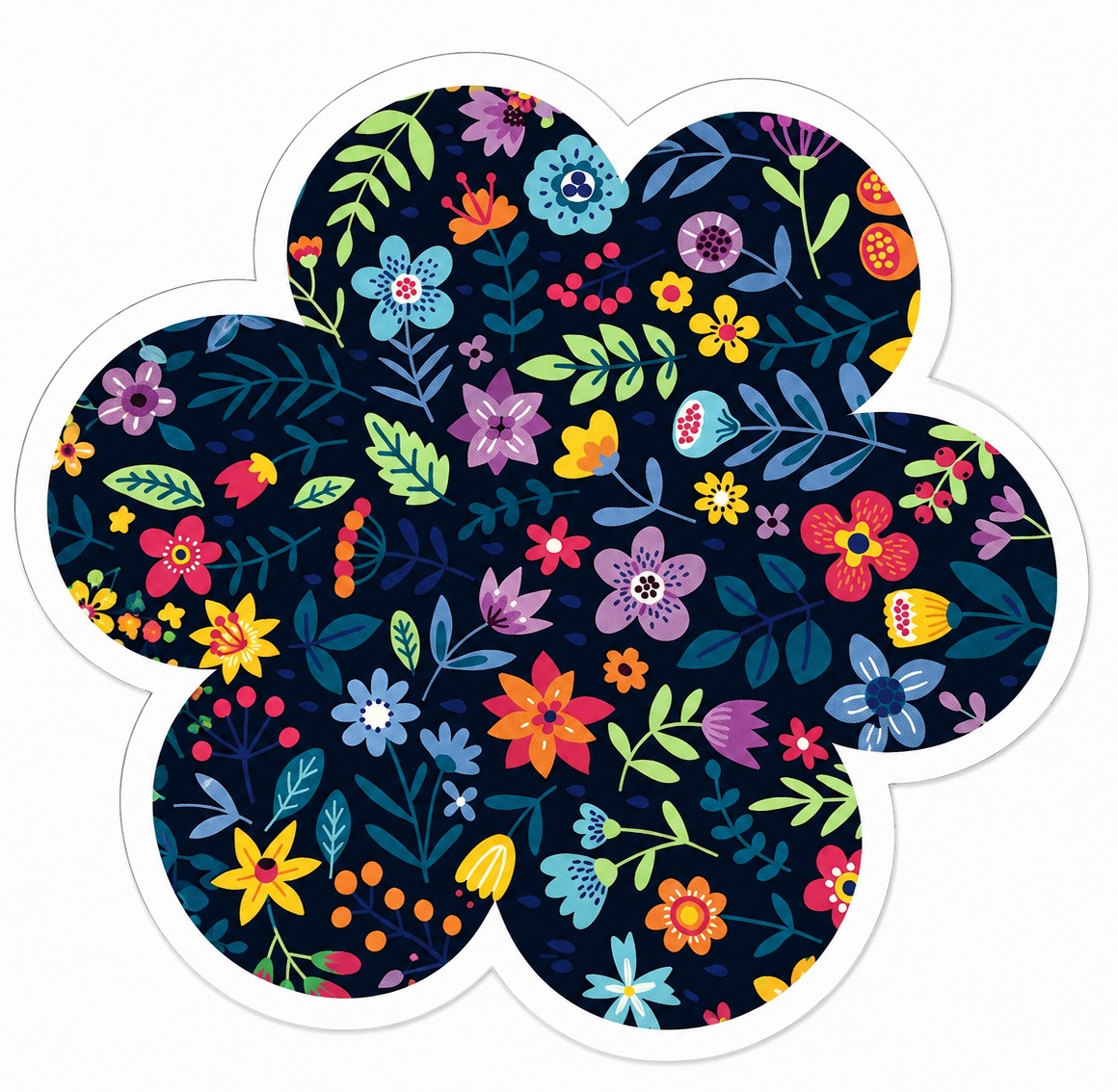 A die-cut sticker cut to a custom flower shape