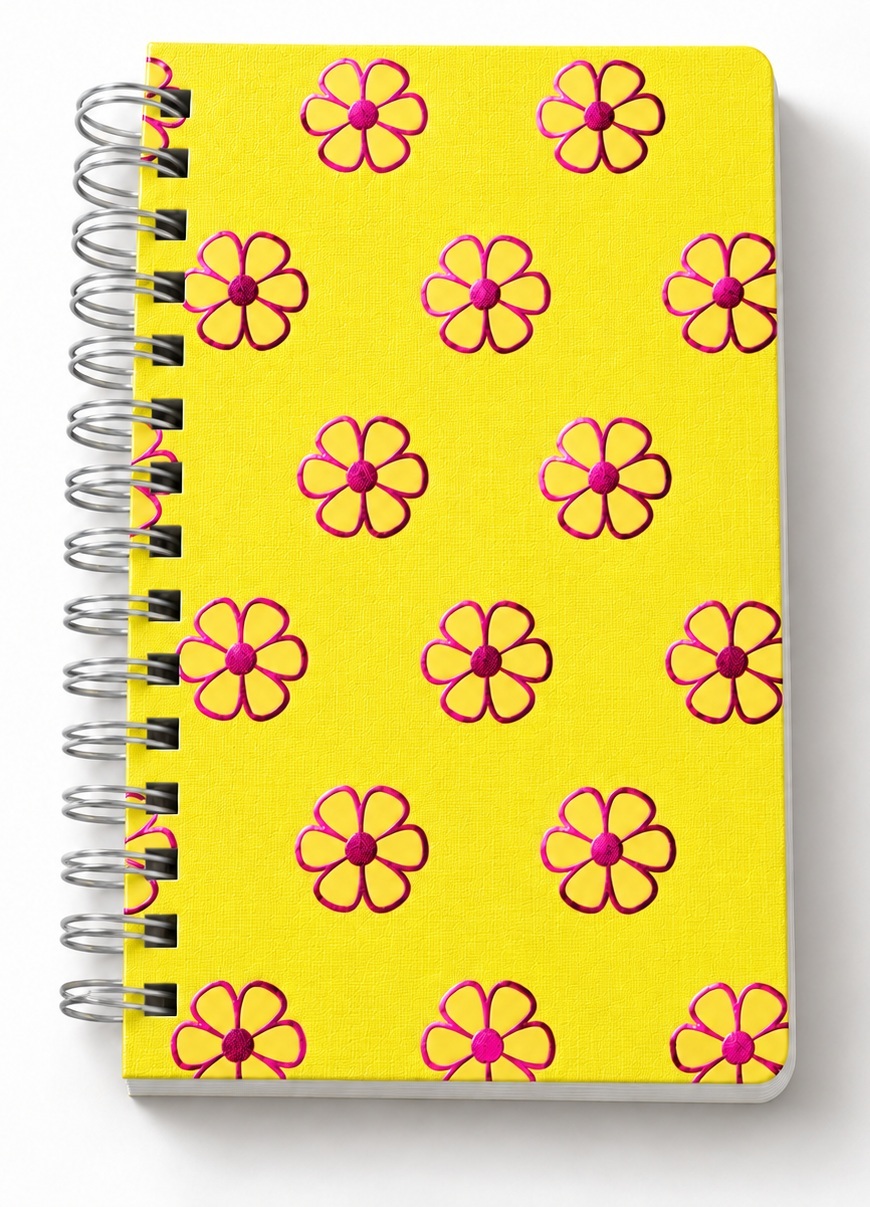 Faux linen softcover journal with foil stamped flowers and wire-o binding
