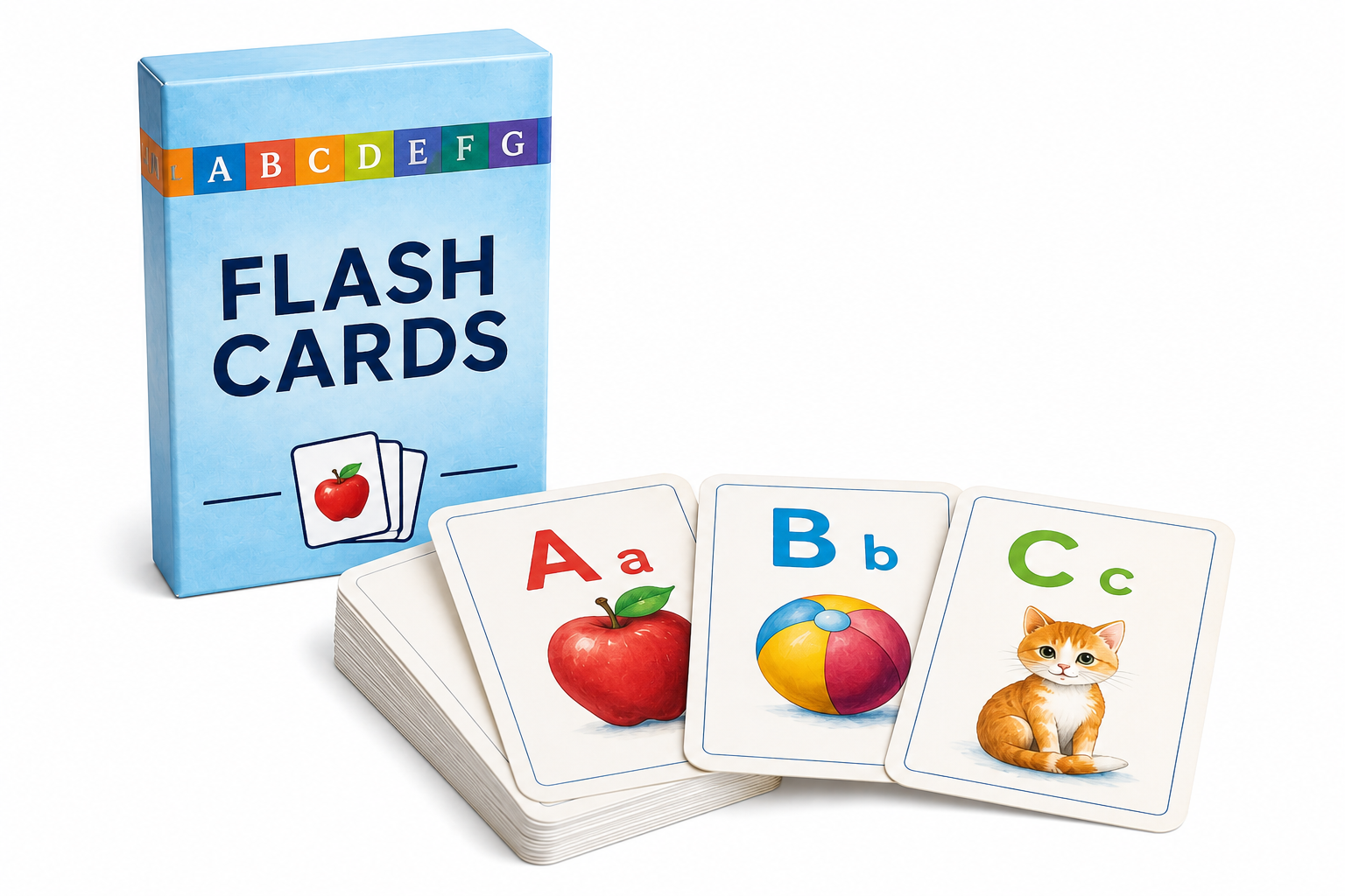 Custom printed alphabet flashcards with tuck box packaging
