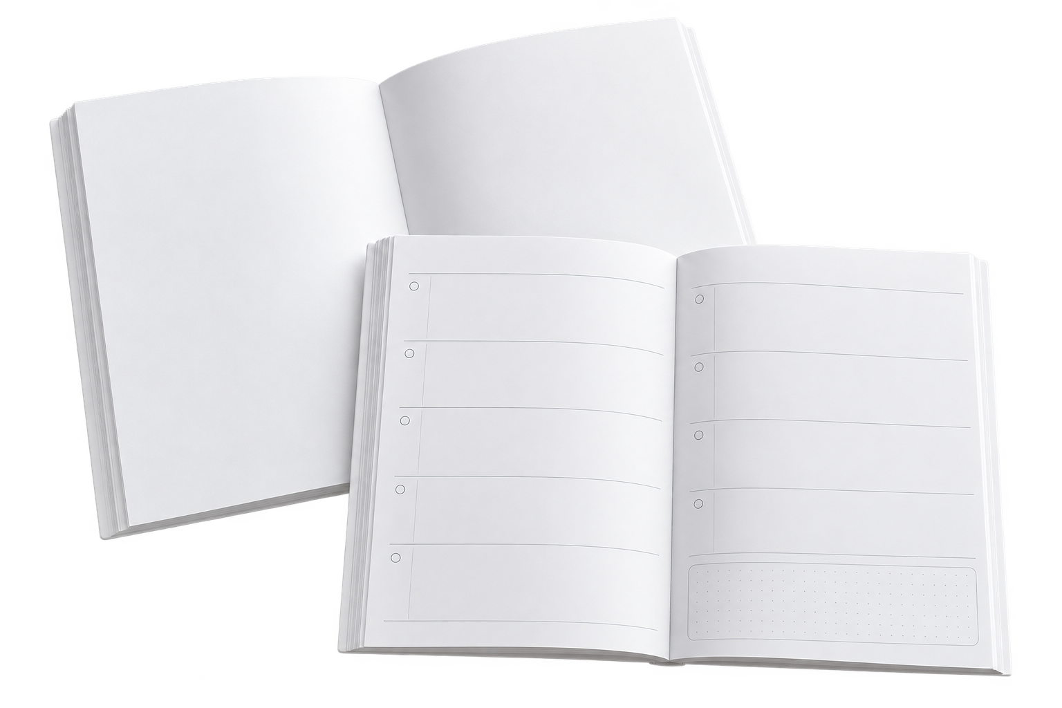 Open saddle-stitched booklet insert with printed planner pages