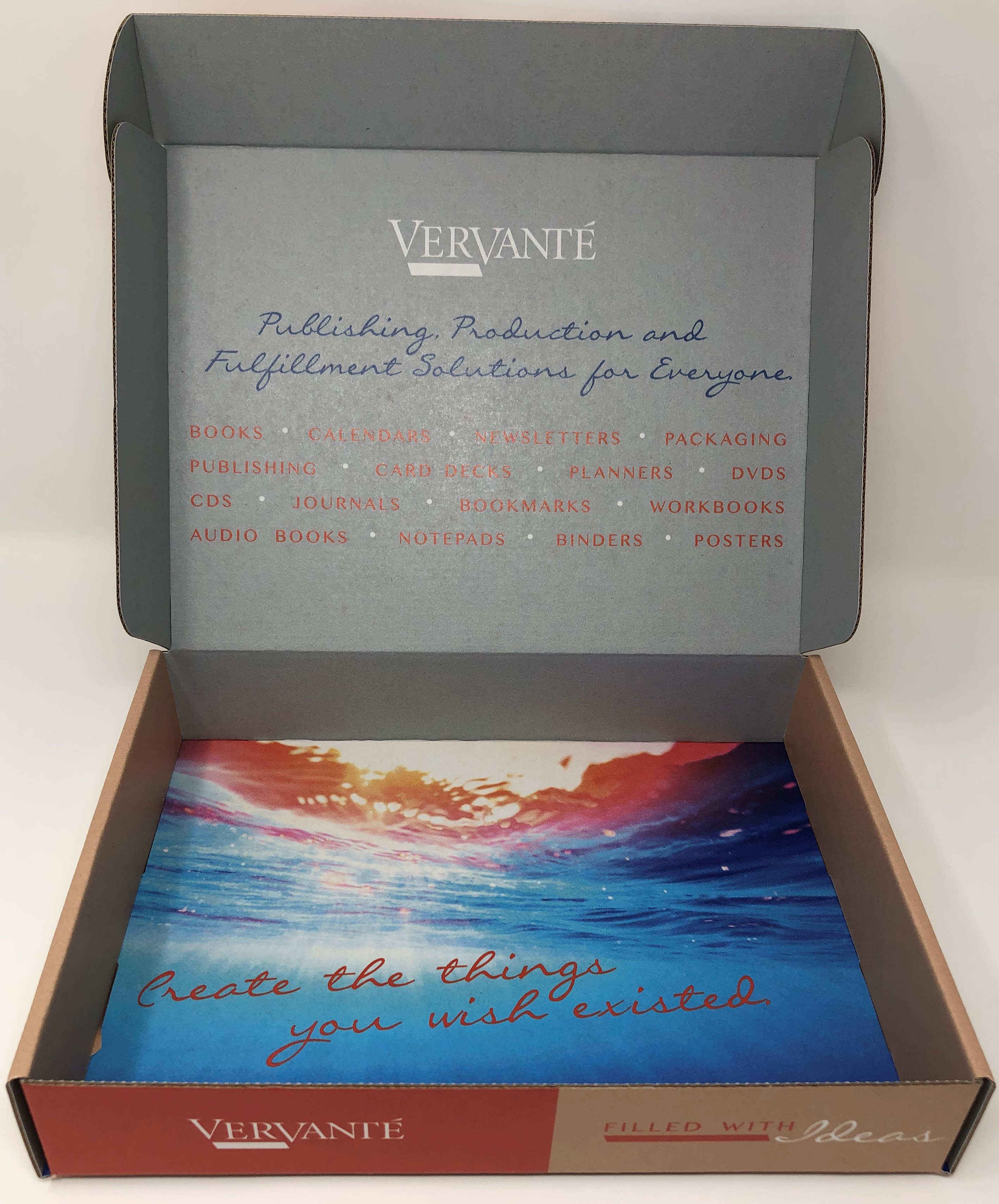 Custom printed mailer box interior with branded liner and product list