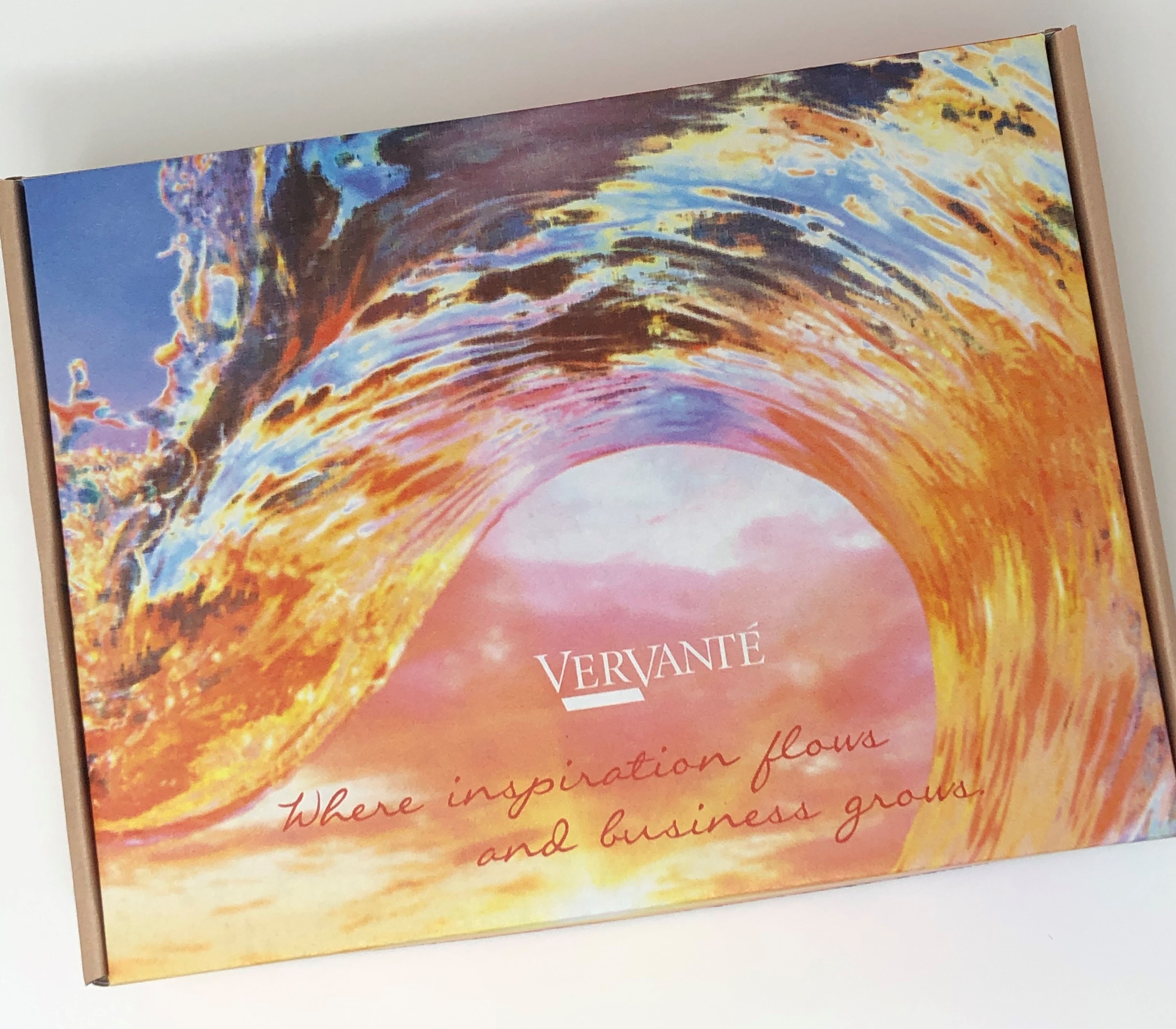 Custom printed mailer box exterior with full color watercolor design
