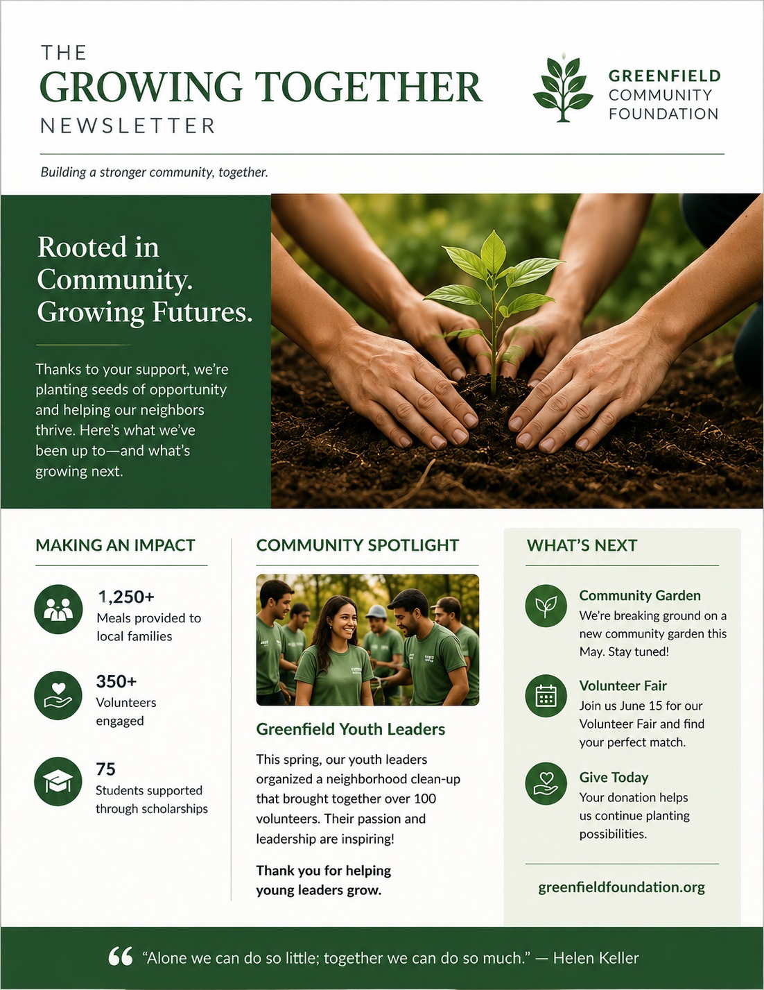 Full color printed newsletter at 8.5 x 11, printed by Vervante