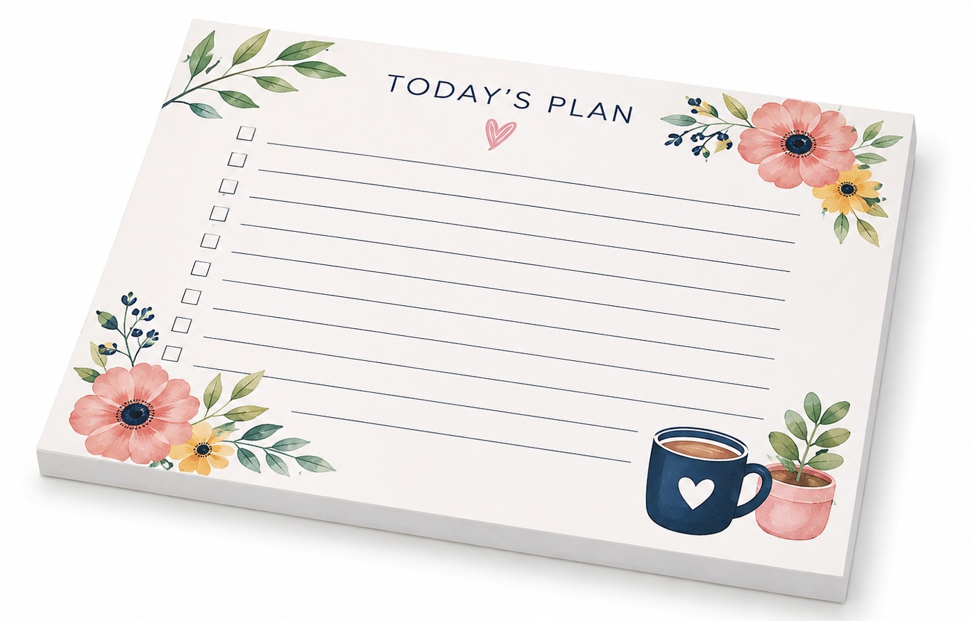 Custom printed to do list notepad with floral artwork
