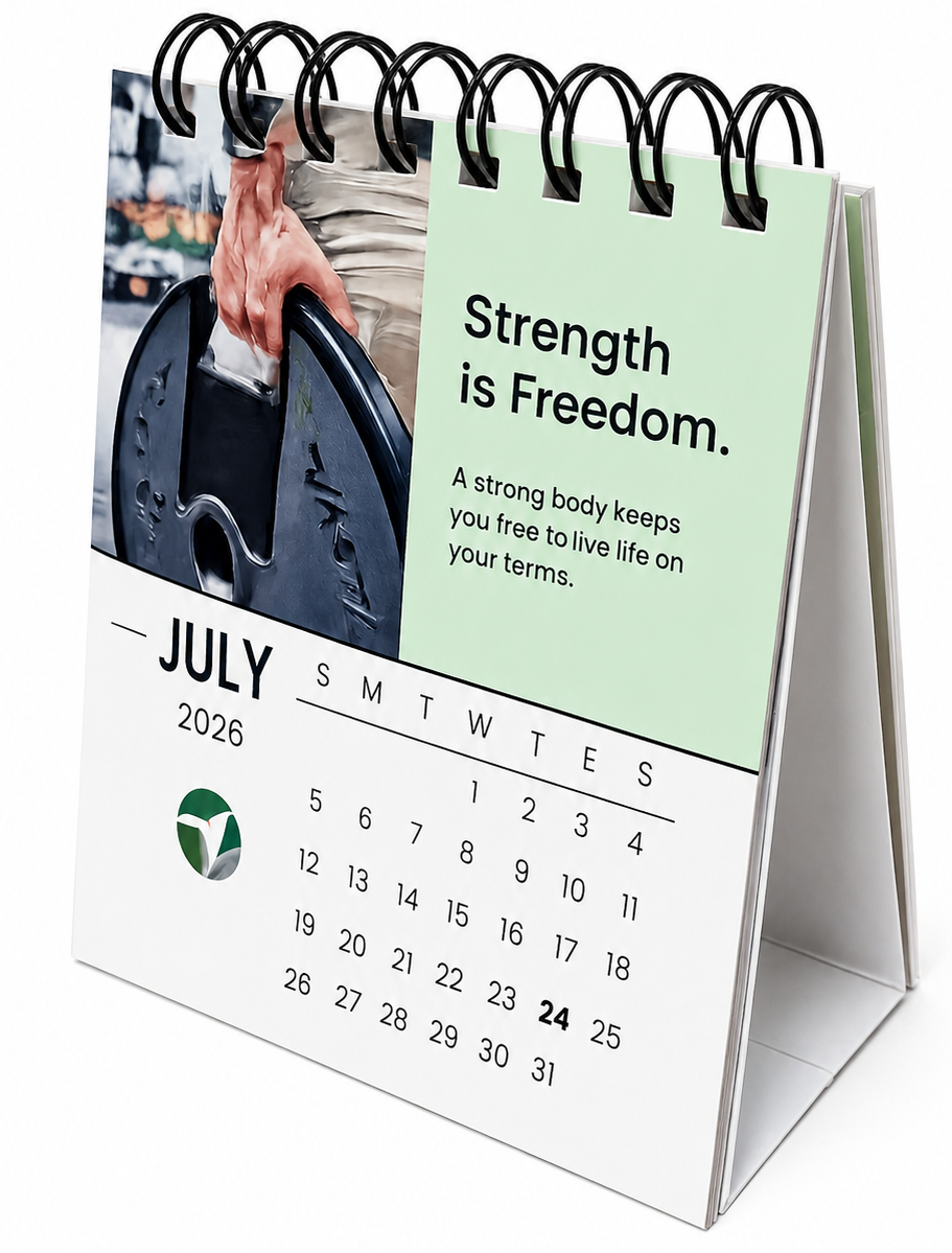Custom fitness motivational easel stand calendar with monthly quote and date grid