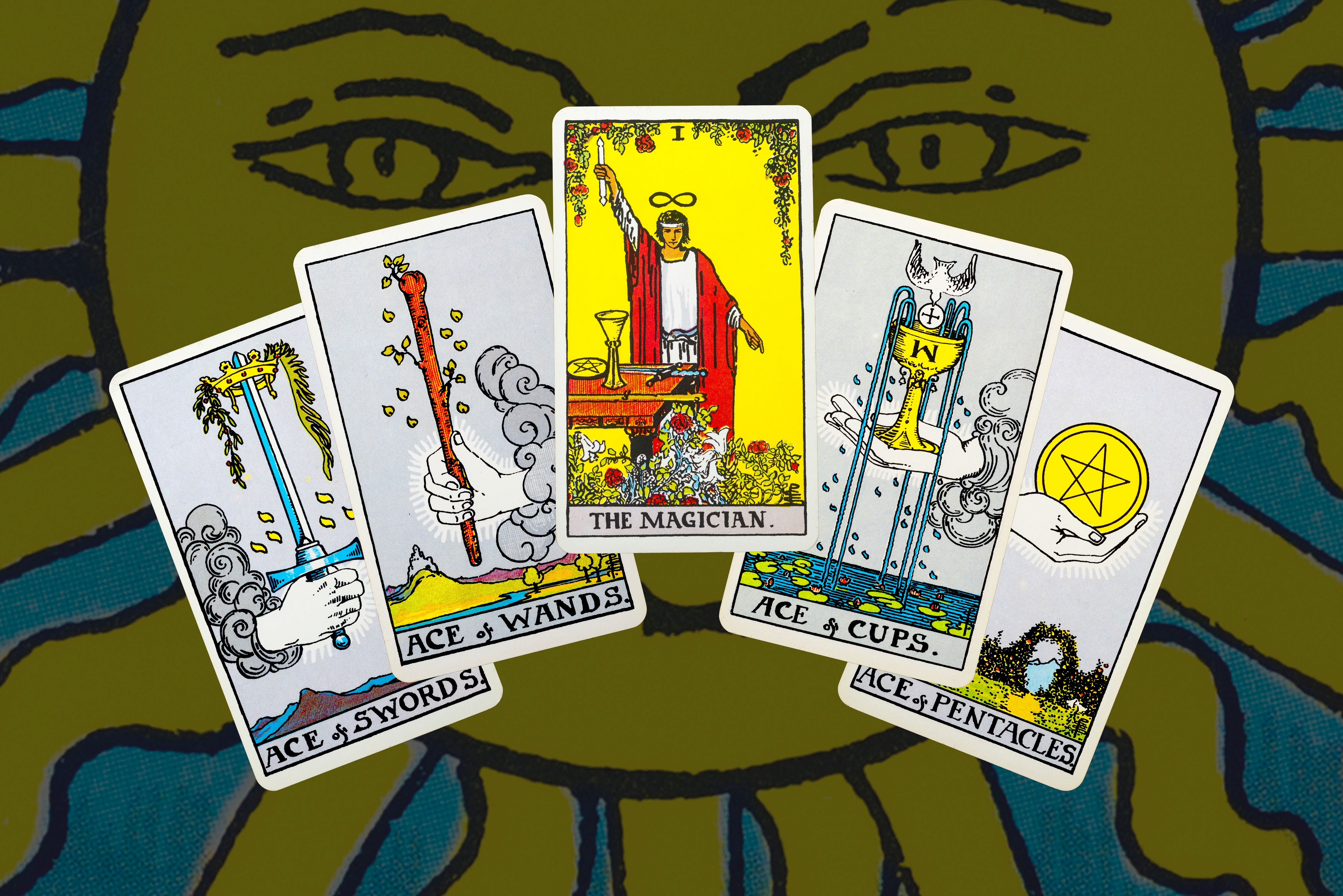 Tarot cards laid out in a spread for reading practice