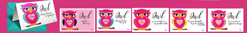 Owl Greeting Card Set (6 Different Cards + Envelopes)