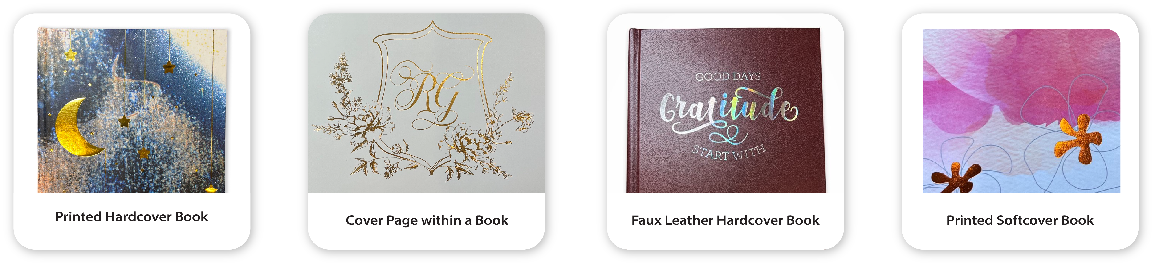 Foil stamping examples in different colors and finishes