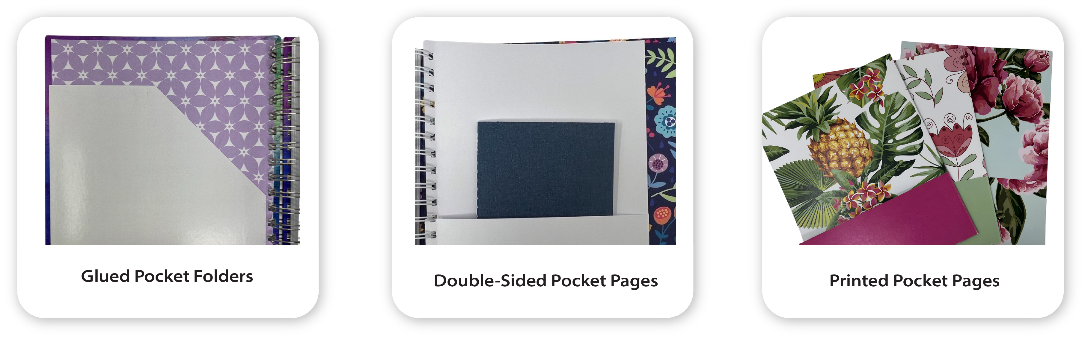 Custom pocket examples in different styles and placements